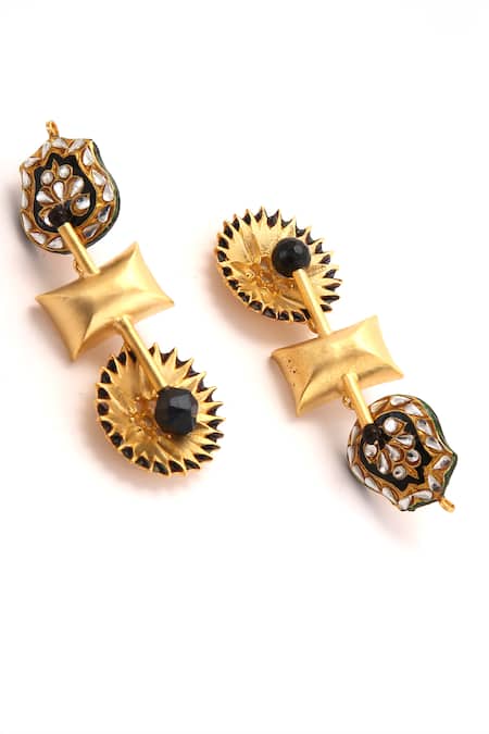 Shop_Trupti Mohta_Gold Plated Stones Mughal Handcrafted Earrings _Online_at_Aza_Fashions