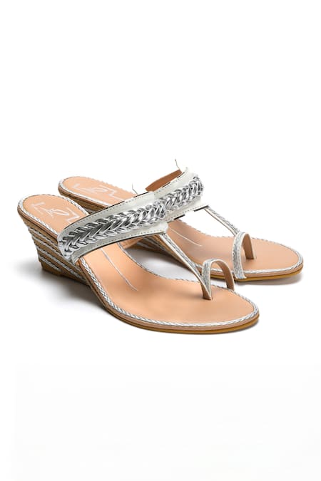 NIDHI BHANDARI White Braided Pattern Kolhapuri Wedges 