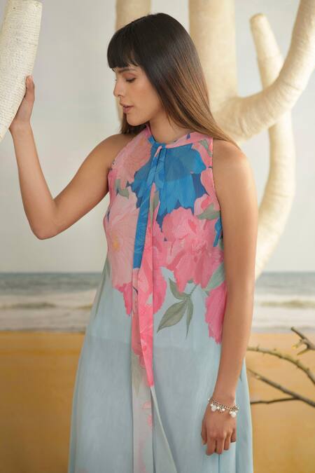 Buy Preeti Mehta Blue Georgette, Viscose, Polyester Flower Print Flared Kurta And Pant Set Online at Aza Fashions Buy_Preeti Mehta_Blue Georgette, Viscose, Polyester Flower Print Flared Kurta And Pant Set _Online_at_Aza_Fashions
