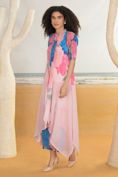 Buy Preeti Mehta Pink Georgette, Polyester, Viscose Floral Print Flared Kurta And Pant Set Online at Aza Fashions Buy_Preeti Mehta_Pink Georgette, Polyester, Viscose Floral Print Flared Kurta And Pant Set _Online_at_Aza_Fashions