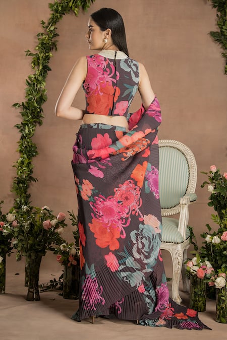 Preeti Mehta Micro Pleated Pre-Draped Printed Saree With Blouse 