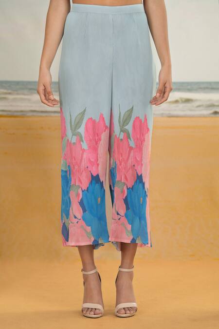 Preeti Mehta Blue Georgette, Polyester, Viscose Flower Print Straight Kurta And Pant Set Online at Aza Fashions Preeti Mehta_Blue Georgette, Polyester, Viscose Flower Print Straight Kurta And Pant Set _Online_at_Aza_Fashions