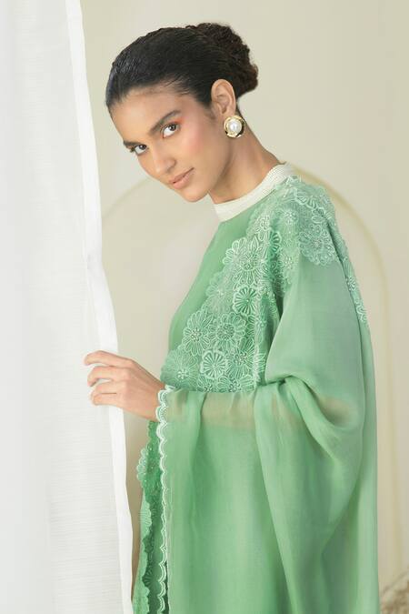 Buy Preeti Mehta Green Georgette, Organza, Viscose, Polyester Kurta Set With Floral Dupatta Online at Aza Fashions Buy_Preeti Mehta_Green Georgette, Organza, Viscose, Polyester Kurta Set With Floral Dupatta _Online_at_Aza_Fashions