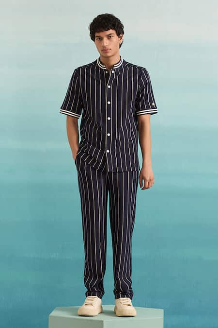 MUVAZO Yacht Club Stripe Print Shirt & Pant Set 