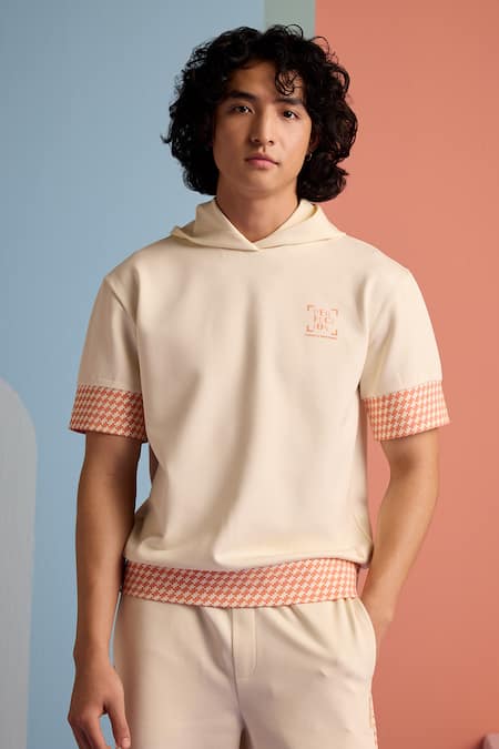 Shop_Muvazo_Beige Cotton, Polyester Seaside Perfection Hoodie T Shirt _Online_at_Aza_Fashions