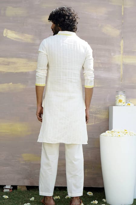 Shop Nero India Off White Cotton Embroidery Straight Dori Kurta at Aza Fashions Shop_Nero India_Off White Cotton Embroidery Straight Dori Kurta _at_Aza_Fashions