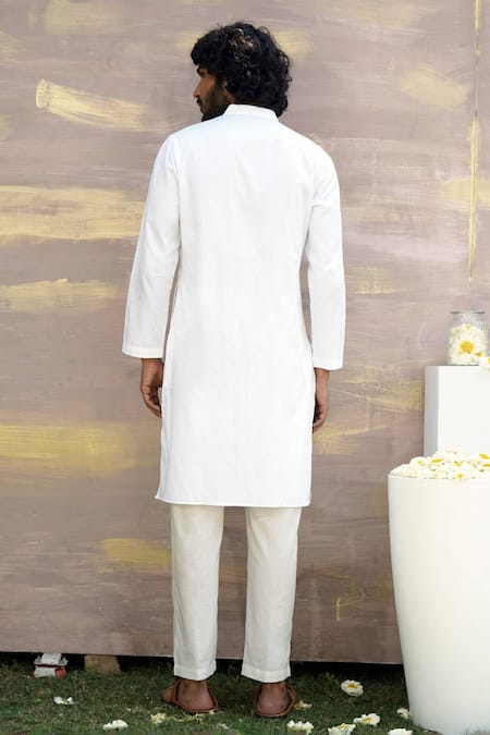 Shop Nero India White Cotton Satin Lace Embellished Straight Kurta at Aza Fashions Shop_Nero India_White Cotton Satin Lace Embellished Straight Kurta _at_Aza_Fashions