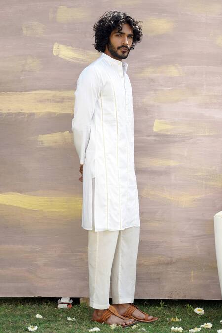 Buy Nero India White Cotton Satin Lace Embellished Straight Kurta Online at Aza Fashions Buy_Nero India_White Cotton Satin Lace Embellished Straight Kurta _Online_at_Aza_Fashions