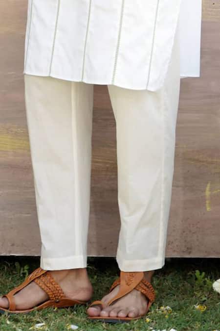 Shop_Nero India_White Cotton Satin Lace Embroidered Kurta And Pant Set _Online_at_Aza_Fashions