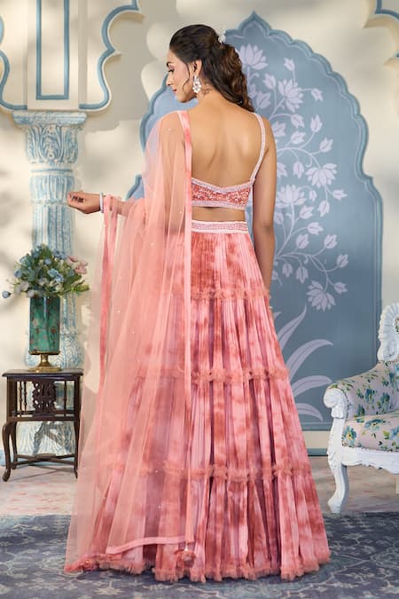 Two Sisters By Gyans X AZA Tie Dye Pattern Lehenga Embroidered Blouse Set 