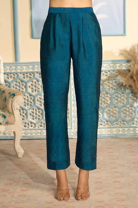 Shop_Two Sisters By Gyans X AZA_Green Satin, Organza Embroidery, Zari Split V-neck Zardozi Kurta Set _Online_at_Aza_Fashions