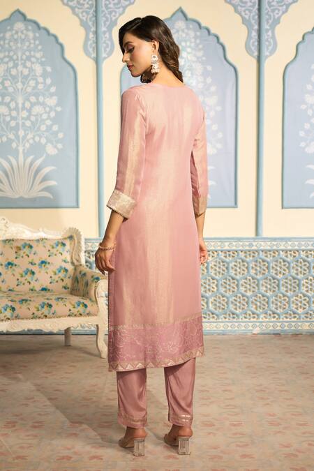 Buy Two Sisters By Gyans Pink Tissue, Brocade Sequins, Mirrors, Embroidery Banarasi Woven Kurta Pant Set Online at Aza Fashions Buy_Two Sisters By Gyans_Pink Tissue, Brocade Sequins, Mirrors, Embroidery Banarasi Woven Kurta Pant Set_Online_at_Aza_Fashions