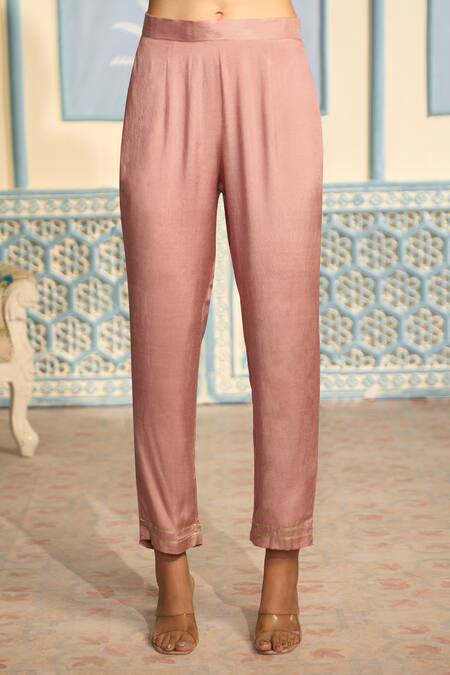 Shop Two Sisters By Gyans Pink Tissue, Brocade Sequins, Mirrors, Embroidery Banarasi Woven Kurta Pant Set Online at Aza Fashions Shop_Two Sisters By Gyans_Pink Tissue, Brocade Sequins, Mirrors, Embroidery Banarasi Woven Kurta Pant Set_Online_at_Aza_Fashions