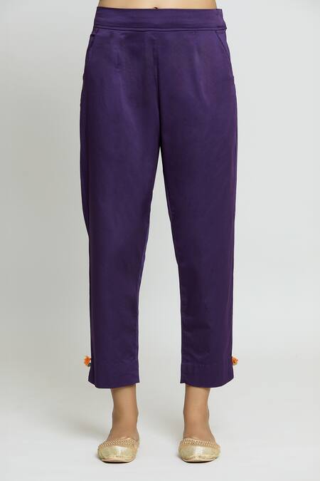 Buy_Shraddha Rambhia_Purple Silk Embroidery Round Neck Kashmiri Thread Kurta And Pant Set_Online_at_Aza_Fashions