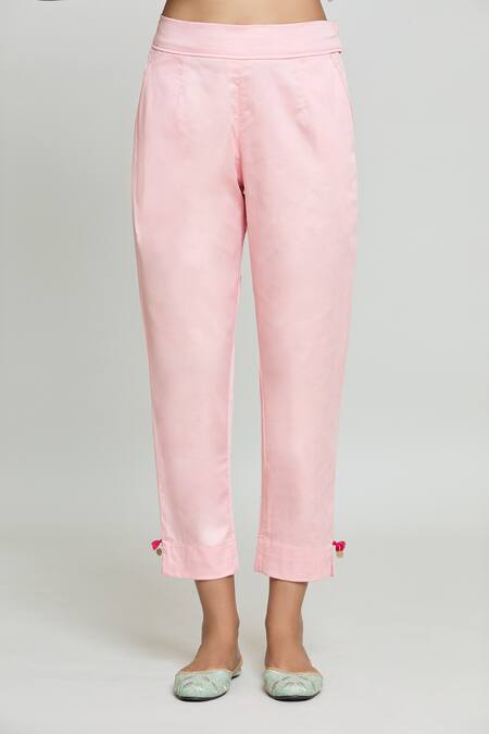 Buy_Shraddha Rambhia_Pink Silk Embroidery Round Neck Kashmiri Thread Work Kurta And Pant Set_Online_at_Aza_Fashions