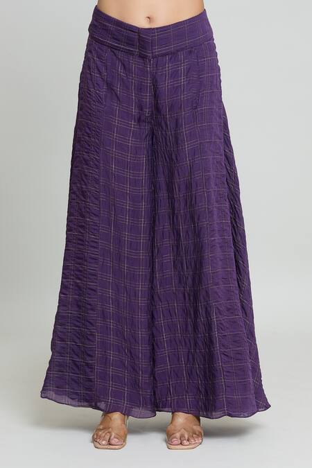 Buy_Shraddha Rambhia_Purple Silk, Organza Embroidery Round Neck Gardenia Anarkali With Palazzo_Online_at_Aza_Fashions