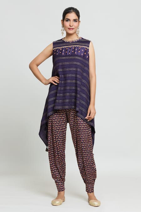 SHRADDHA RAMBHIA Pintucked High Low Tunic With Gul Print Balloon Pant 