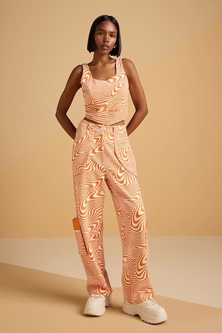 Muvazo Orange 55% Cotton 45% Poly Print Geometric Maze Mystique Pant