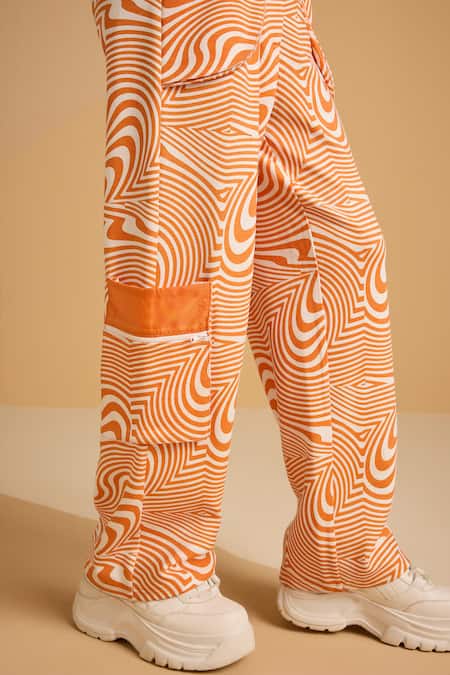 Muvazo_Orange Cotton, Polyester Maze Mystique Pant _Online_at_Aza_Fashions