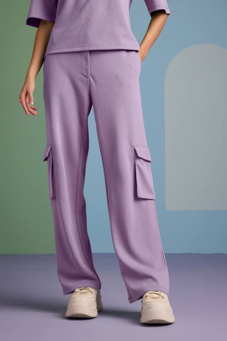 Buy Muvazo Purple Cotton, Polyester Collared Eclectic Enchantment Top With Plain Pant Online at Aza Fashions Buy_Muvazo_Purple Cotton, Polyester Collared Eclectic Enchantment Top With Plain Pant _Online_at_Aza_Fashions