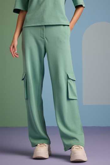 Shop_Muvazo_Green Cotton, Polyester Collared Malachite Flap Top And Pant Set _Online_at_Aza_Fashions