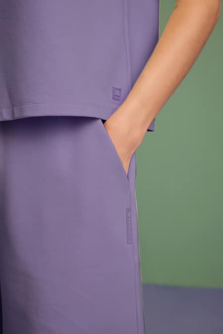 Muvazo_Purple Halter Neck Hoodie And Shorts Set _Online_at_Aza_Fashions