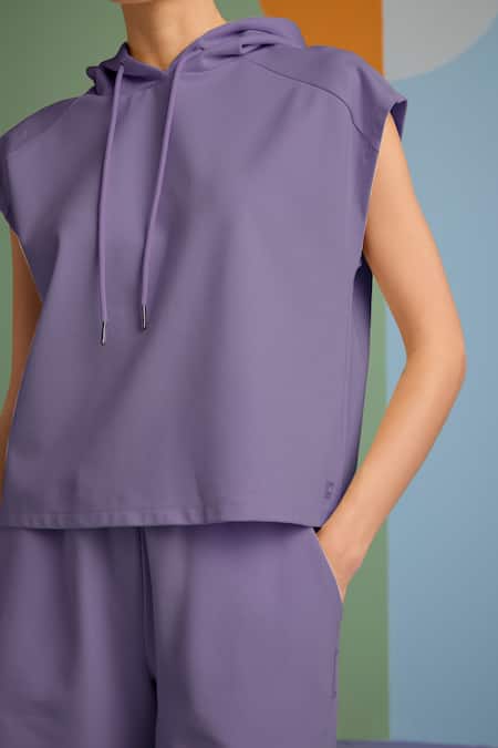 Buy_Muvazo_Purple Halter Neck Hoodie And Shorts Set _Online_at_Aza_Fashions