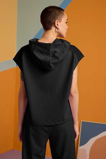 Shop_Muvazo_Black Cotton, Polyester Halter Neck Ethereal Elegance Hoodie With Pant _Online_at_Aza_Fashions