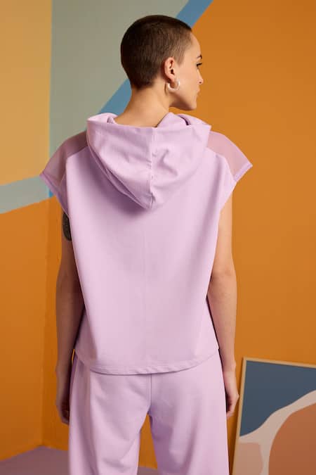 Shop Muvazo Purple Cotton, Polyester Halter Neck Digital Lavender Hoodie And Pant Set at Aza Fashions Shop_Muvazo_Purple Cotton, Polyester Halter Neck Digital Lavender Hoodie And Pant Set _at_Aza_Fashions