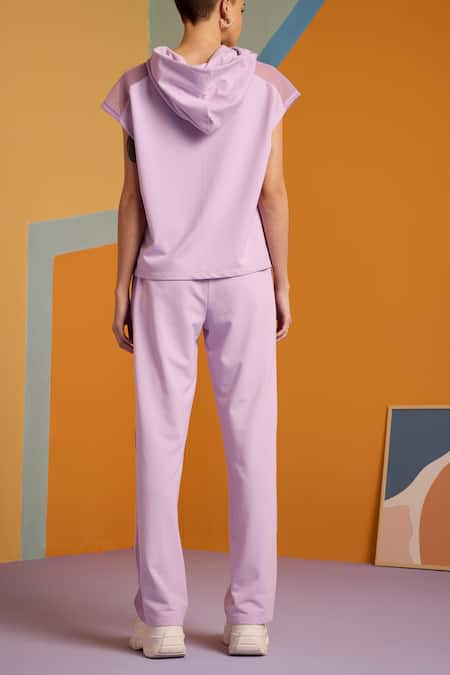 Buy Muvazo Purple Cotton, Polyester Halter Neck Digital Lavender Hoodie And Pant Set Buy_Muvazo_Purple Cotton, Polyester Halter Neck Digital Lavender Hoodie And Pant Set