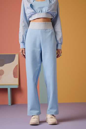 Buy_Muvazo_Blue Cotton, Polyester, Lycra Collared Ice Top And Pant Set _Online_at_Aza_Fashions