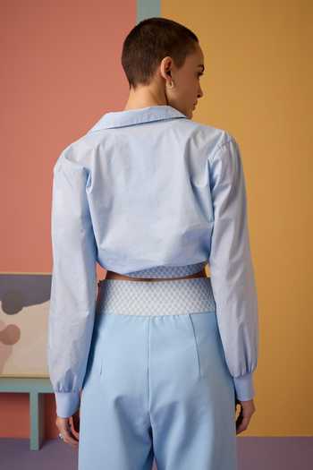 Shop_Muvazo_Blue Cotton, Polyester, Lycra Collared Ice Top And Pant Set _Online_at_Aza_Fashions