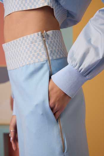 Muvazo_Blue Cotton, Polyester, Lycra Collared Ice Top And Pant Set _at_Aza_Fashions