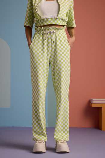 Shop_Muvazo_Green Cotton, Polyester Collared Checkmate Vibe Top With Pant _Online_at_Aza_Fashions