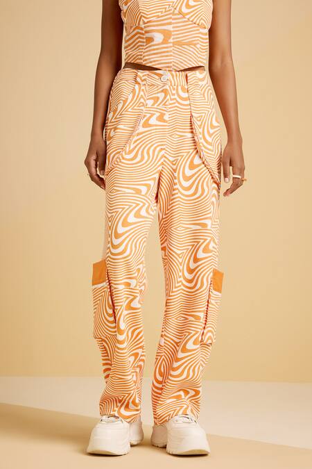 Muvazo Orange Cotton, Polyester Square Neck Maze Mystique Top With Pant Online at Aza Fashions Muvazo_Orange Cotton, Polyester Square Neck Maze Mystique Top With Pant _Online_at_Aza_Fashions