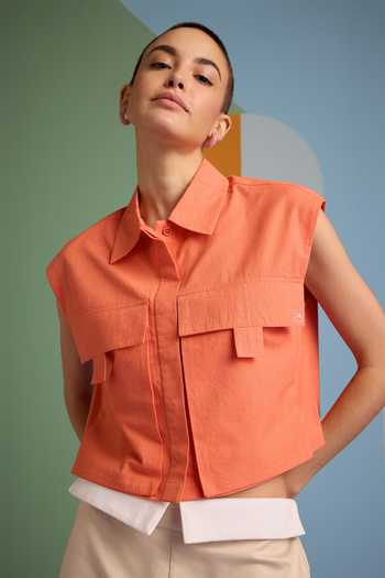 Shop_Muvazo_Orange Cotton Collared Citrus Pocketed Top With Pant _Online_at_Aza_Fashions