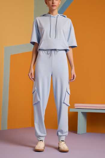 Buy_Muvazo_Blue Cotton, Polyester Halter Neck Ocean Mist Hoodie Top And Joggers Set _Online_at_Aza_Fashions