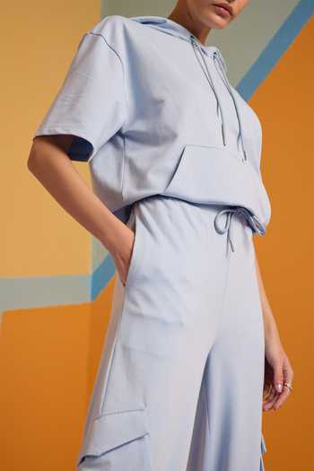 Buy_Muvazo_Blue Cotton, Polyester Halter Neck Ocean Mist Hoodie Top And Joggers Set 
