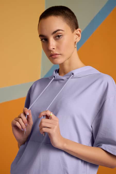 Buy_Muvazo_Purple Cotton, Polyester Mist Plain Hoodie Top And Joggers Set _Online_at_Aza_Fashions