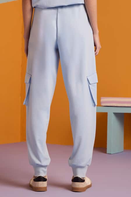 Buy_Muvazo_Blue Cotton, Polyester Ocean Mist Travel Hoodie Top And Joggers Set 