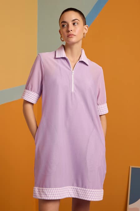Muvazo_Purple Polyester Collared Bring It On Mini _at_Aza_Fashions