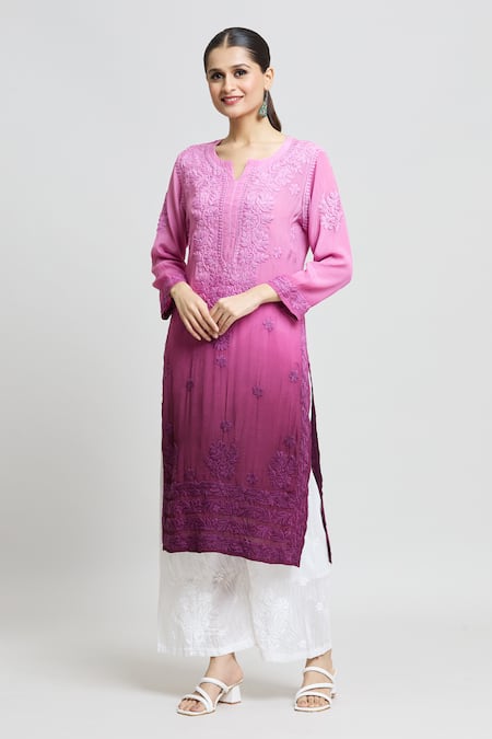 Samyukta Singhania Periwinkle Garden Chikankari Embroidered Shaded Kurta 