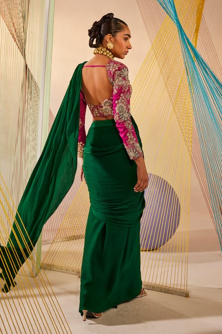 Anu Pellakuru Pre-Draped Saree With Pearl Embroidered Blouse 