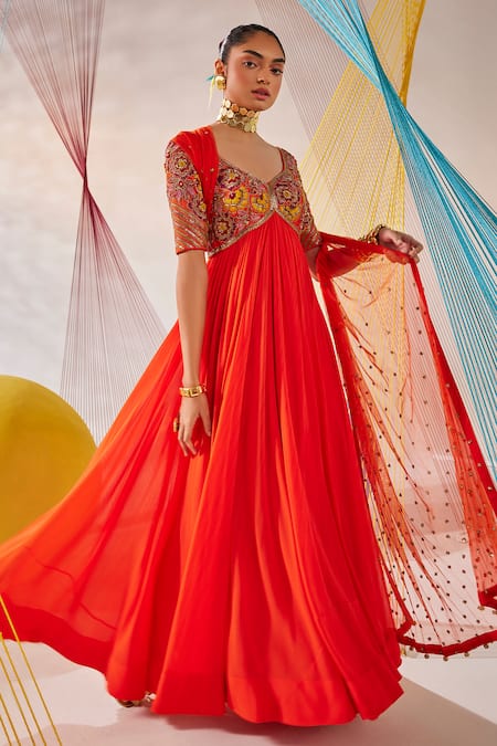 Buy Anu Pellakuru Orange Georgette, Net, Silk Embroidery Bandeau Yoke Hand Anarkali With Dupatta Online at Aza Fashions Buy_Anu Pellakuru_Orange Georgette, Net, Silk Embroidery Bandeau Yoke Hand Anarkali With Dupatta _Online_at_Aza_Fashions