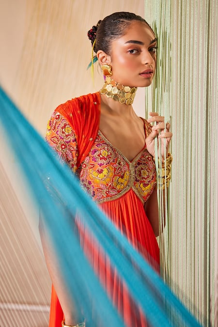 Shop Anu Pellakuru Orange Georgette, Net, Silk Embroidery Bandeau Yoke Hand Anarkali With Dupatta Online at Aza Fashions Shop_Anu Pellakuru_Orange Georgette, Net, Silk Embroidery Bandeau Yoke Hand Anarkali With Dupatta _Online_at_Aza_Fashions