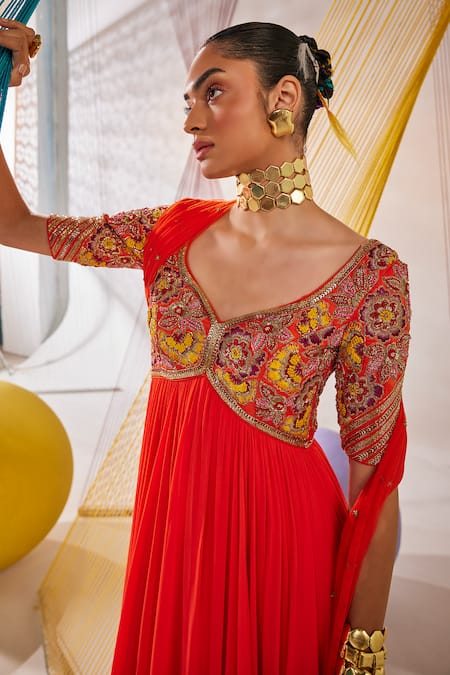 Anu Pellakuru Orange Georgette, Net, Silk Embroidery Bandeau Yoke Hand Anarkali With Dupatta at Aza Fashions Anu Pellakuru_Orange Georgette, Net, Silk Embroidery Bandeau Yoke Hand Anarkali With Dupatta _at_Aza_Fashions