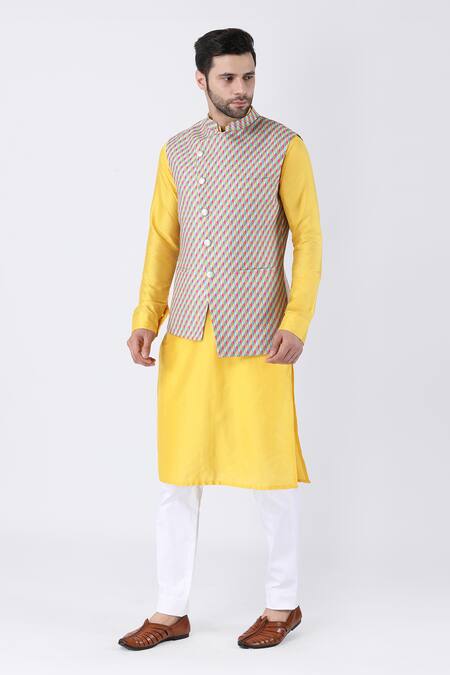 Buy Manish Nagdeo Multi Color Cotton, Silk Swirl Print Bundi Kurta Set Online at Aza Fashions Buy_Manish Nagdeo_Multi Color Cotton, Silk Swirl Print Bundi Kurta Set _Online_at_Aza_Fashions