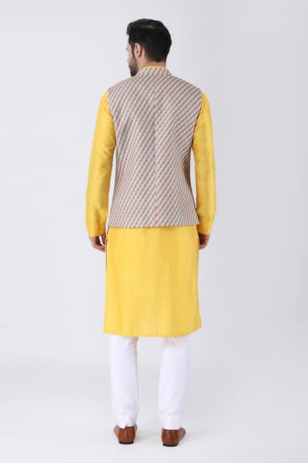 Shop Manish Nagdeo Multi Color Cotton, Silk Swirl Print Bundi Kurta Set at Aza Fashions Shop_Manish Nagdeo_Multi Color Cotton, Silk Swirl Print Bundi Kurta Set _at_Aza_Fashions