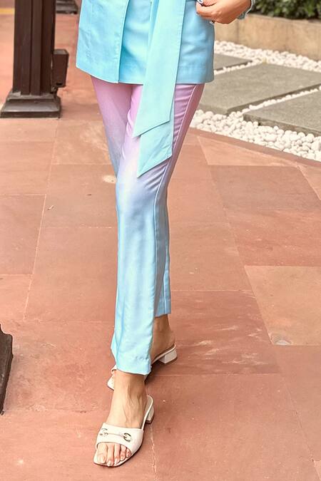 Buy_Label Deepika Nagpal_Green Taffeta, Brocade Crystals Alma Two Tone Blazer With Trouser_Online_at_Aza_Fashions