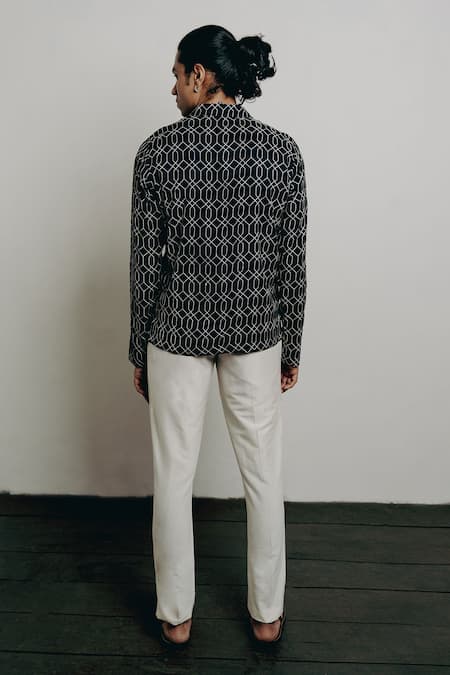 Shop Krishna Mehta Black Tussar Embroidery Thread Shirt at Aza Fashions Shop_Krishna Mehta_Black Tussar Embroidery Thread Shirt _at_Aza_Fashions